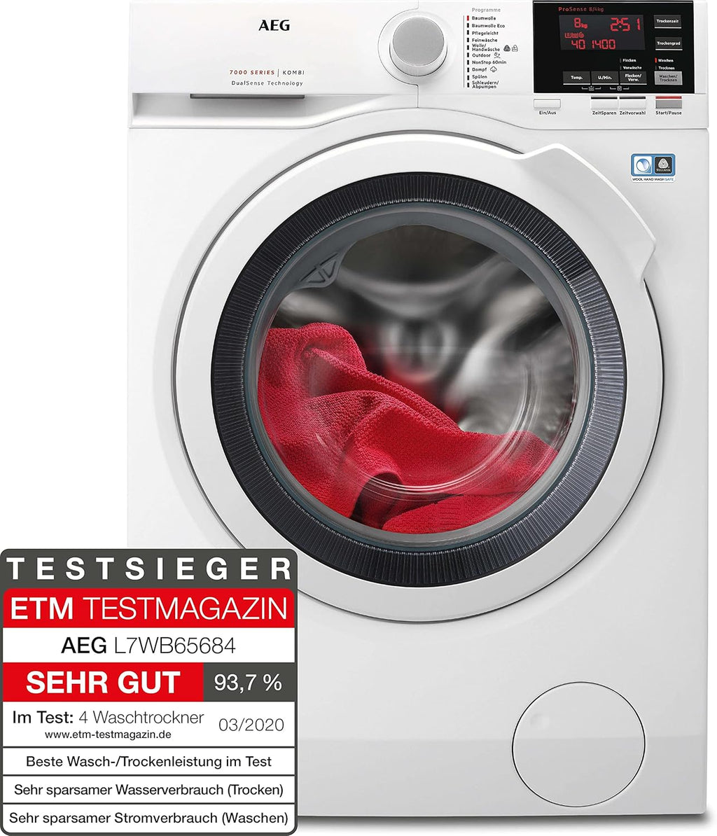 AEG L7WBA60680 Lavasciuga / DualSense - cura delicata / 8 kg lavaggio / 5 kg asciugatura / D / a risparmio energetico / ProSense - regolazione automatica del carico / Funzione aggiungi indumento / ProSteam - funzione vapore rinfrescante / 1600 giri/min