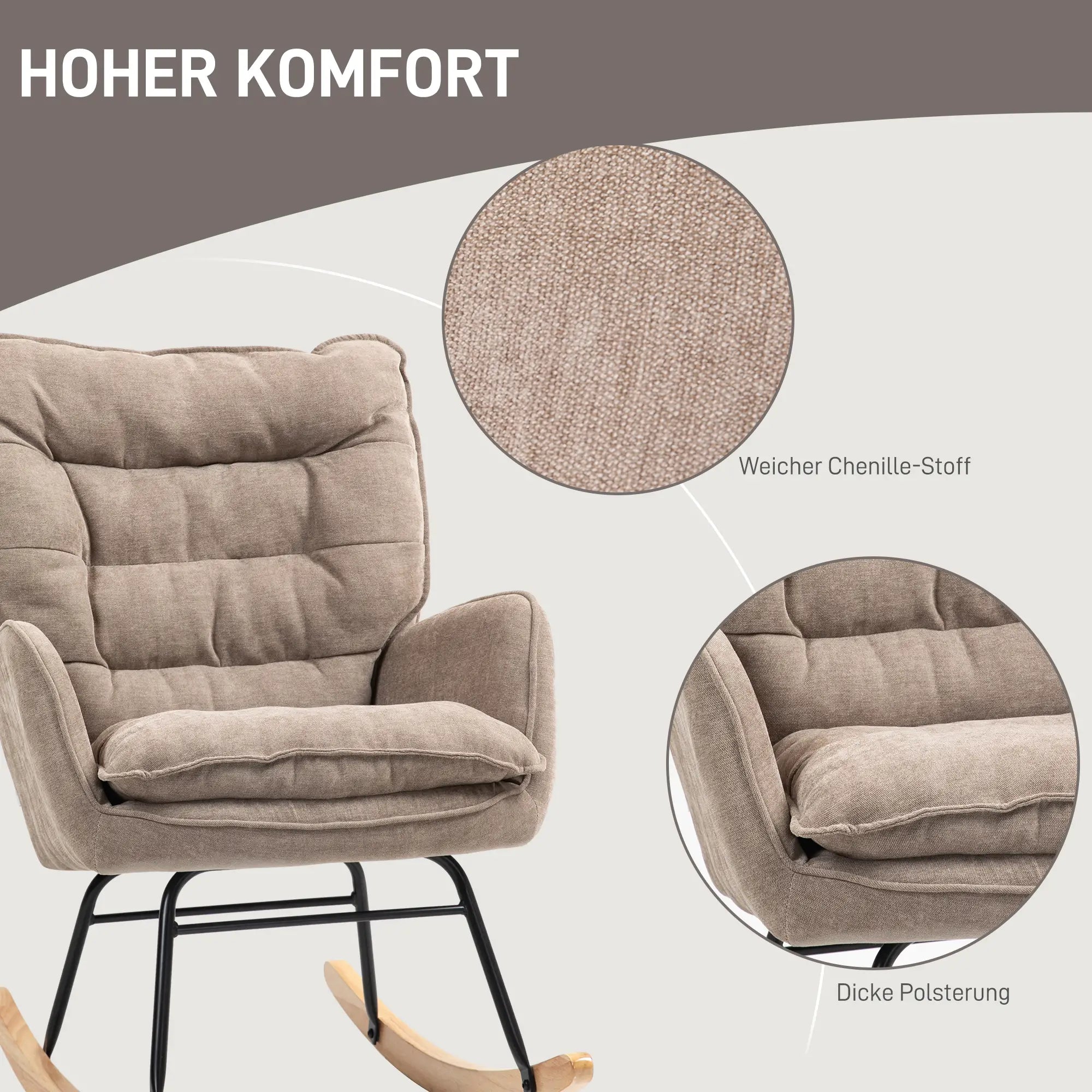 HOMCOM Schaukelstuhl Schwingsessel sanftes Schaukeln Chenille-Komfort