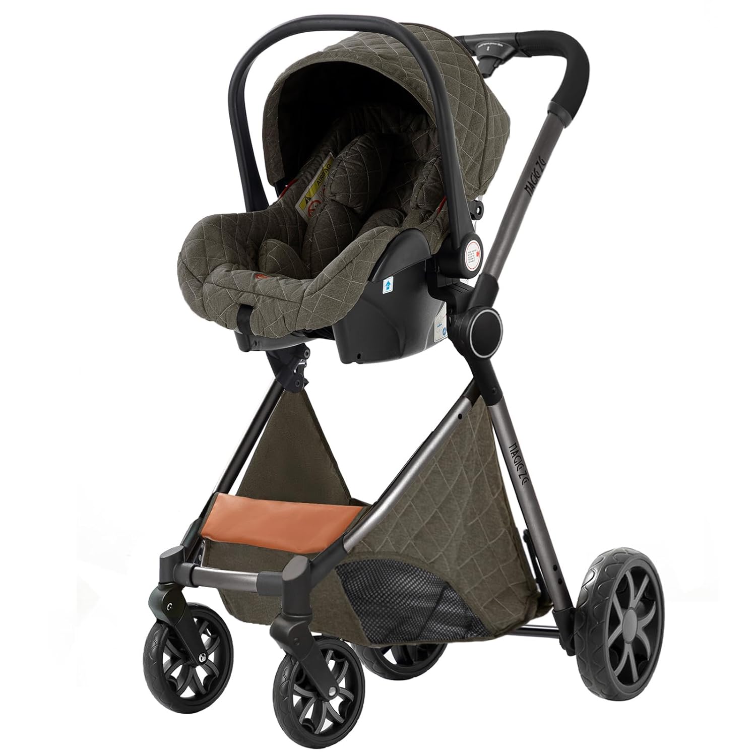 Sianldcone Passeggino 3 in 1, Set Passeggino con Tessuti di Alta Qualità, Sistemi di Viaggio con Spinta Reversibile, Passeggino Combinato a Vista Aperta Set Completo 3 in 1 (V9 Cachi)