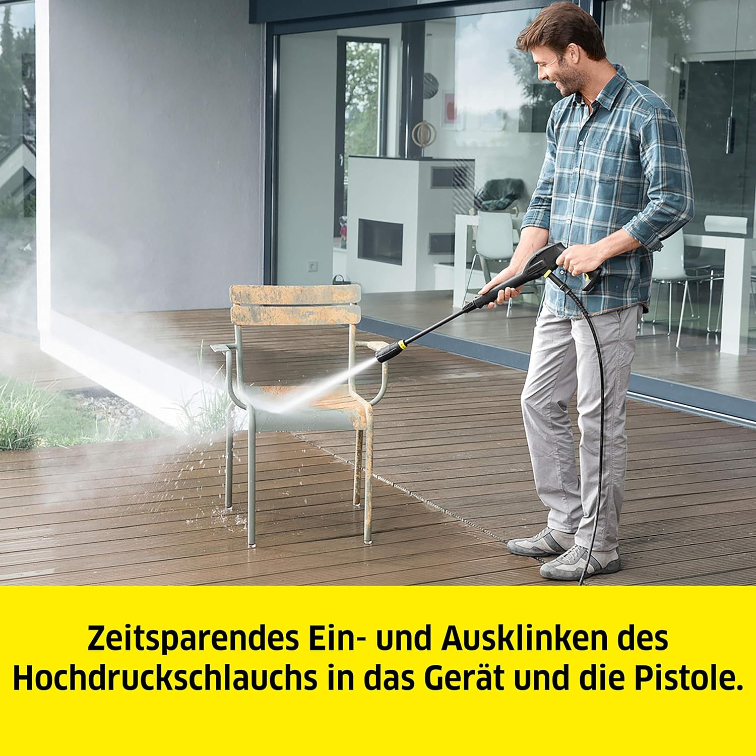 Idropulitrice Kärcher K Mini, leggera e compatta, pressione: max. 110 bar, portata: 360 l/h, superficie: 20 m²/h, peso: 3,93 kg, pistola ad alta pressione, ugello rotante mangia-sporco, lancia, filtro dell'acqua, nero, giallo