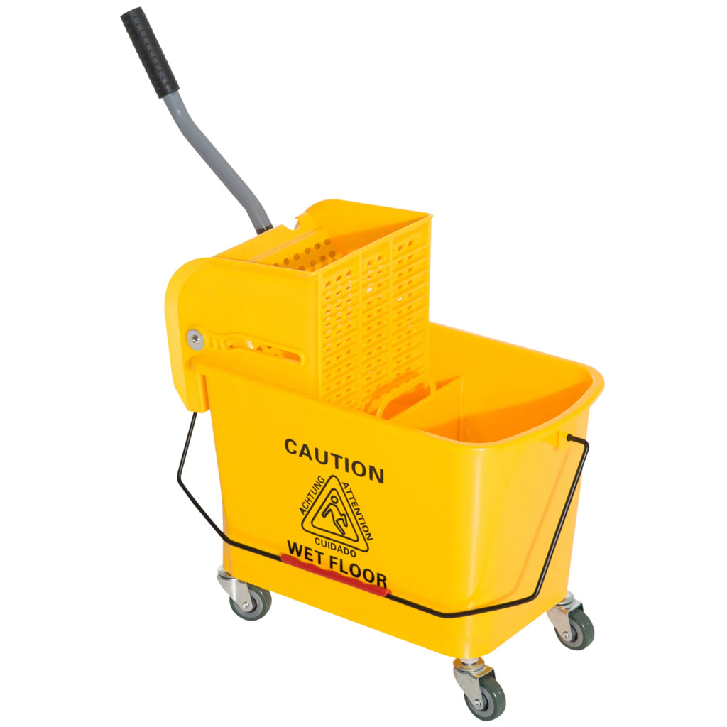 HOMCOM Putzeimer mit Auswringer 2 Fächer mit Rollen
