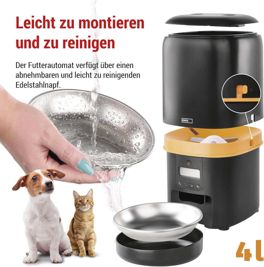 EMOS - GoSmart Futterautomat 6 l mit Kamera - WLAN Pet Care Futterspender mit App - Trockenfutter Automat für Katze & Hund mit Zeitplan, Sprachaufzeichnung, Dosierung 1–12 Mahlzeiten pro Tag - Schwarz