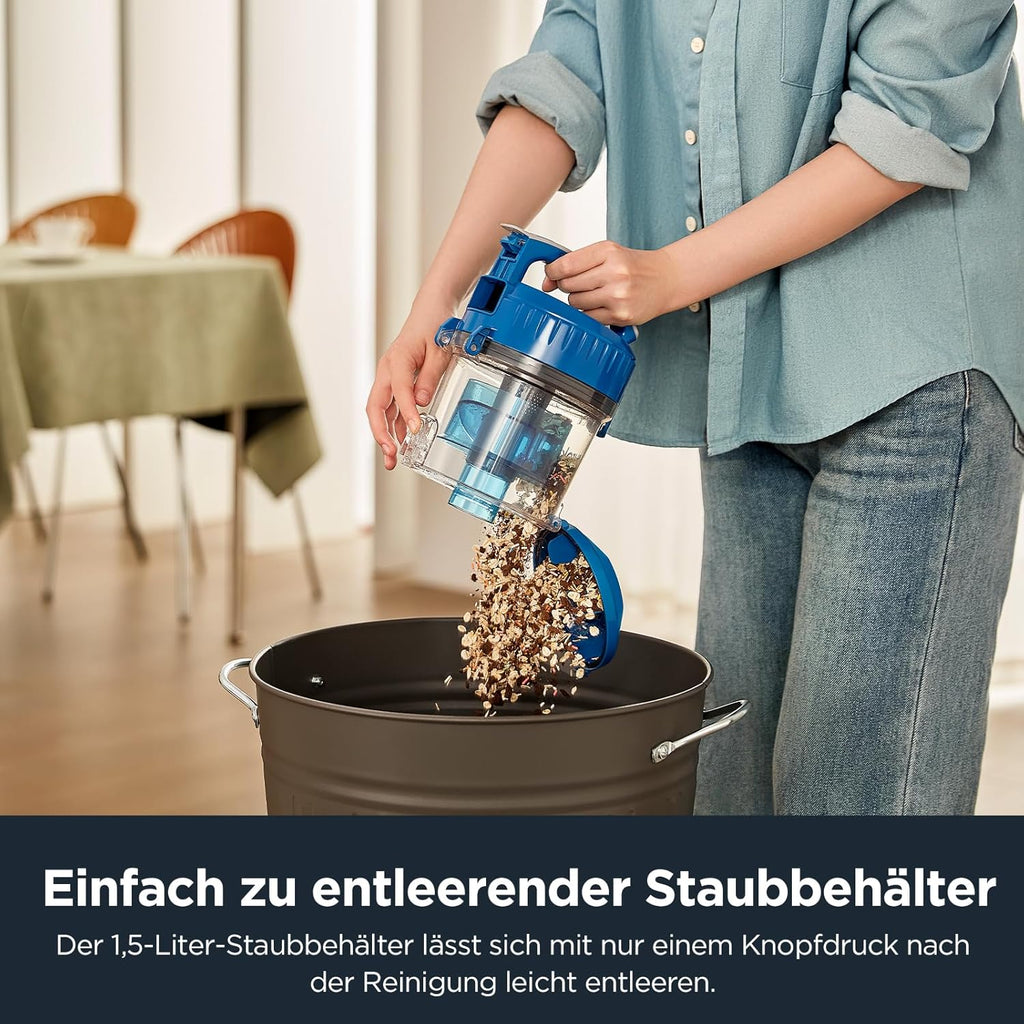 Eureka WhirlWind Staubsauger Beutellos, Leistungsstark, Kompakt und Leicht, für Hartbden und Teppich, HEPA-Filter, 8m Aktionsradius, 700W, 1,5L, Blau