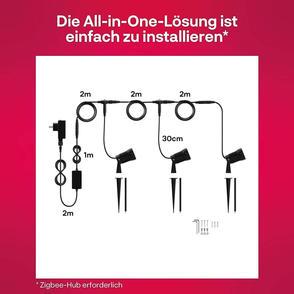 innr Smart Gartenstrahler, Zigbee, Funktioniert mit Hue* und Alexa (Bridge erforderlich), White & Color, LED Strahler, Spotlicht außen, Außenlampe, IP67 wasserdicht, Komplettset (3-Pack)