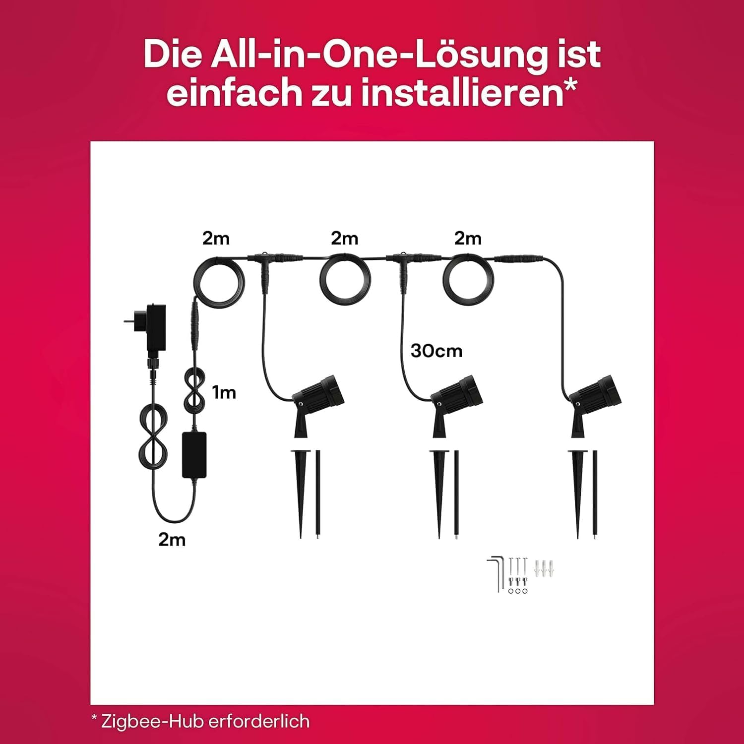 innr Smart Gartenstrahler, Zigbee, Funktioniert mit Hue* und Alexa (Bridge erforderlich), White & Color, LED Strahler, Spotlicht außen, Außenlampe, IP67 wasserdicht, Komplettset (3-Pack)