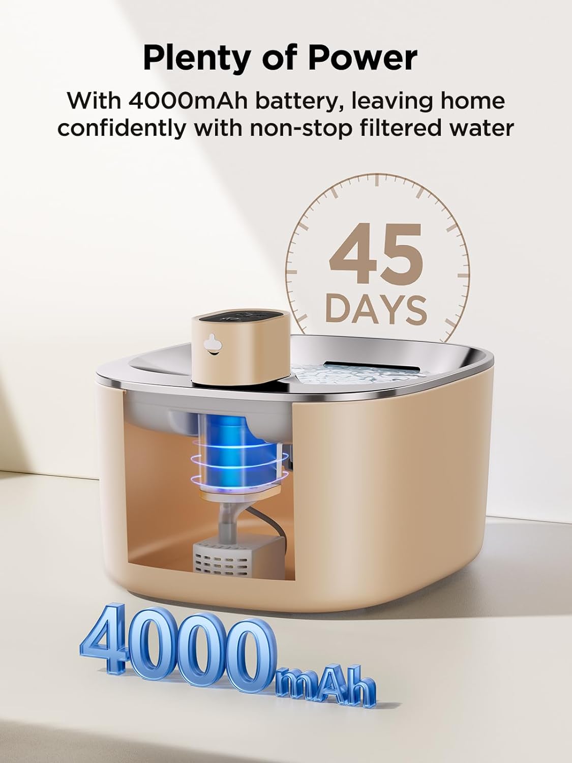 Fontana per Gatti Senza Fili con Sensore di Movimento a Batteria da 4000mAh, Fontana d'Acqua Silenziosa da 4L FEELNEEDY con Sensore di Movimento per Gatti e Cani Piccoli, Vasca d'Acqua in Acciaio Inossidabile, 2 Filtri