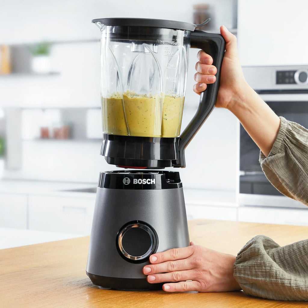 Bosch Standmixer VitaPower Serie 4 MMB6172SN, verbesserte Version, 10 Jahre Motorgarantie, Edelstahl-Klingen, 1,5l Glasbehlter, spülmaschinenfeste Teile, 30,000 U/min, 1200 W, silber