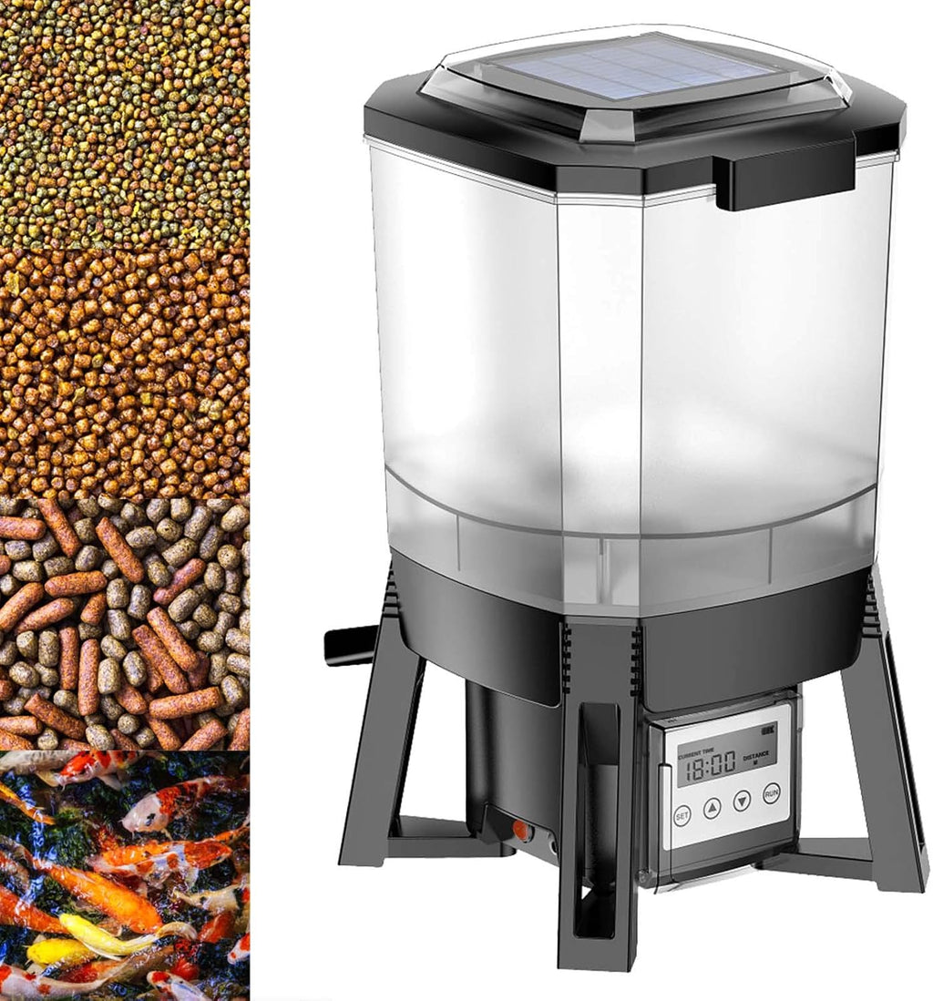 Wiltec CFF-206 solarbetriebener Fischfutter Automat, programmierbarer Futterspender mit 6 Liter Behälter für 1 bis 6 Fütterungen pro Tag