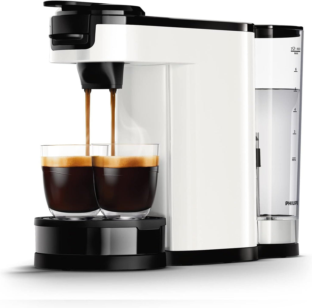 Philips Senseo Switch Macchina da caffè con cialde e filtro, Tecnologia di erogazione 2 in 1, Serbatoio dell'acqua da 1 litro, 7 tazze in un solo ciclo, Nero lucido (HD6592/64)
