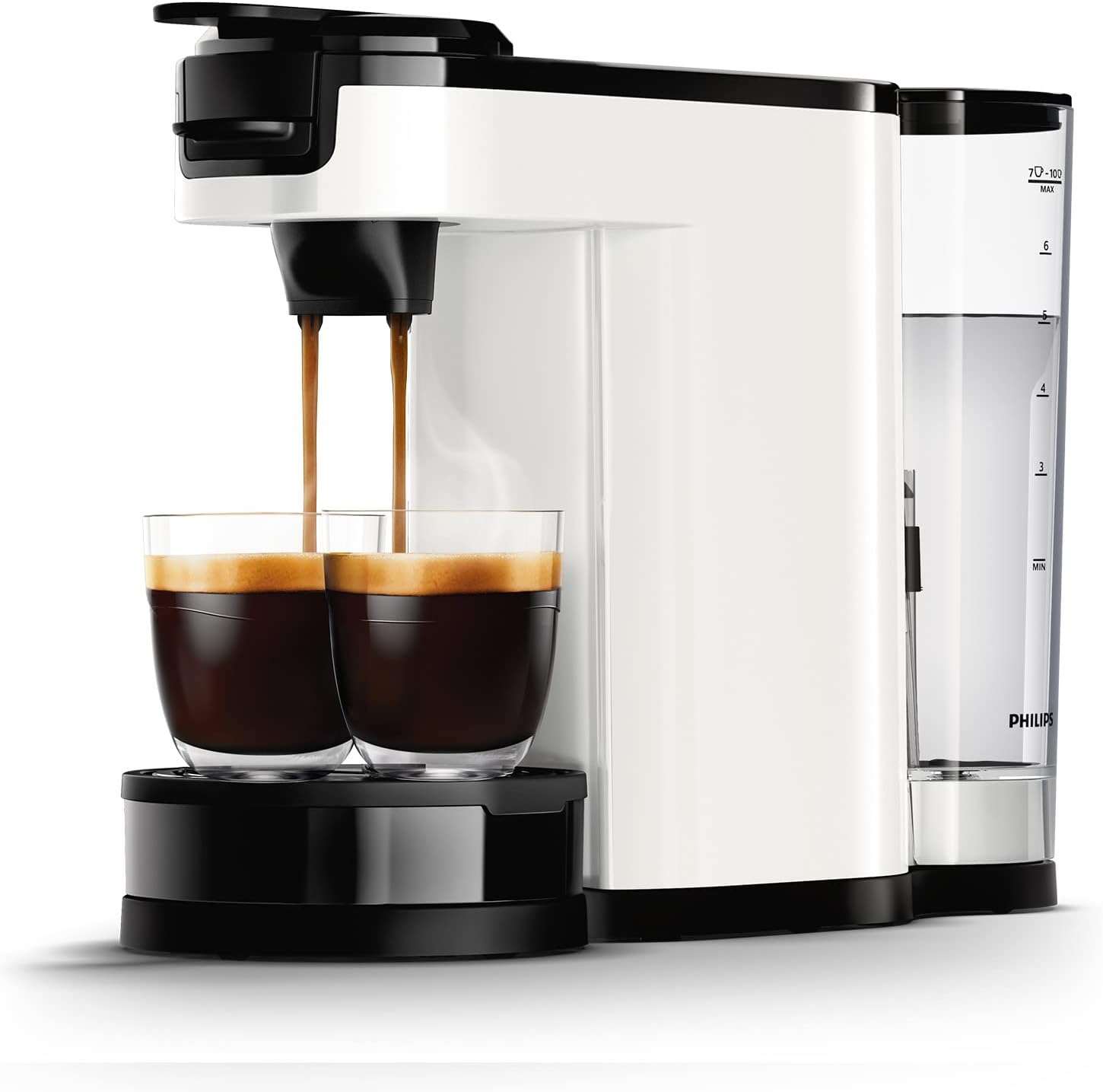 Philips Senseo Switch Macchina da caffè con cialde e filtro, Tecnologia di erogazione 2 in 1, Serbatoio dell'acqua da 1 litro, 7 tazze in un solo ciclo, Nero lucido (HD6592/64)