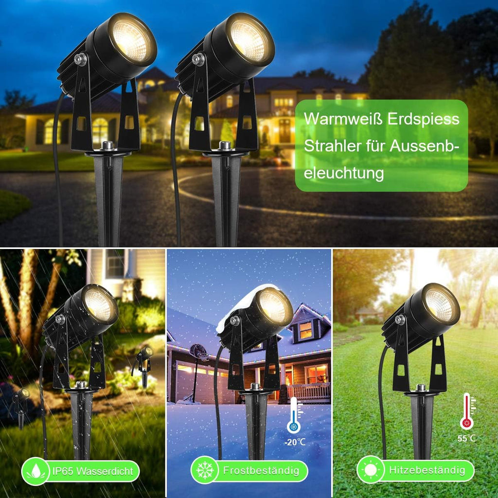 AIMHEIM 12er-Set Gartenstrahler LED Warmweiß, 3W Gartenleuchte Garten Beleuchtung mit Stecker, Schwenkbar Außen-Strahler Aussenbeleuchtung Erdspieß IP65 Wasserdicht für Baum, Pflanzen, Teich