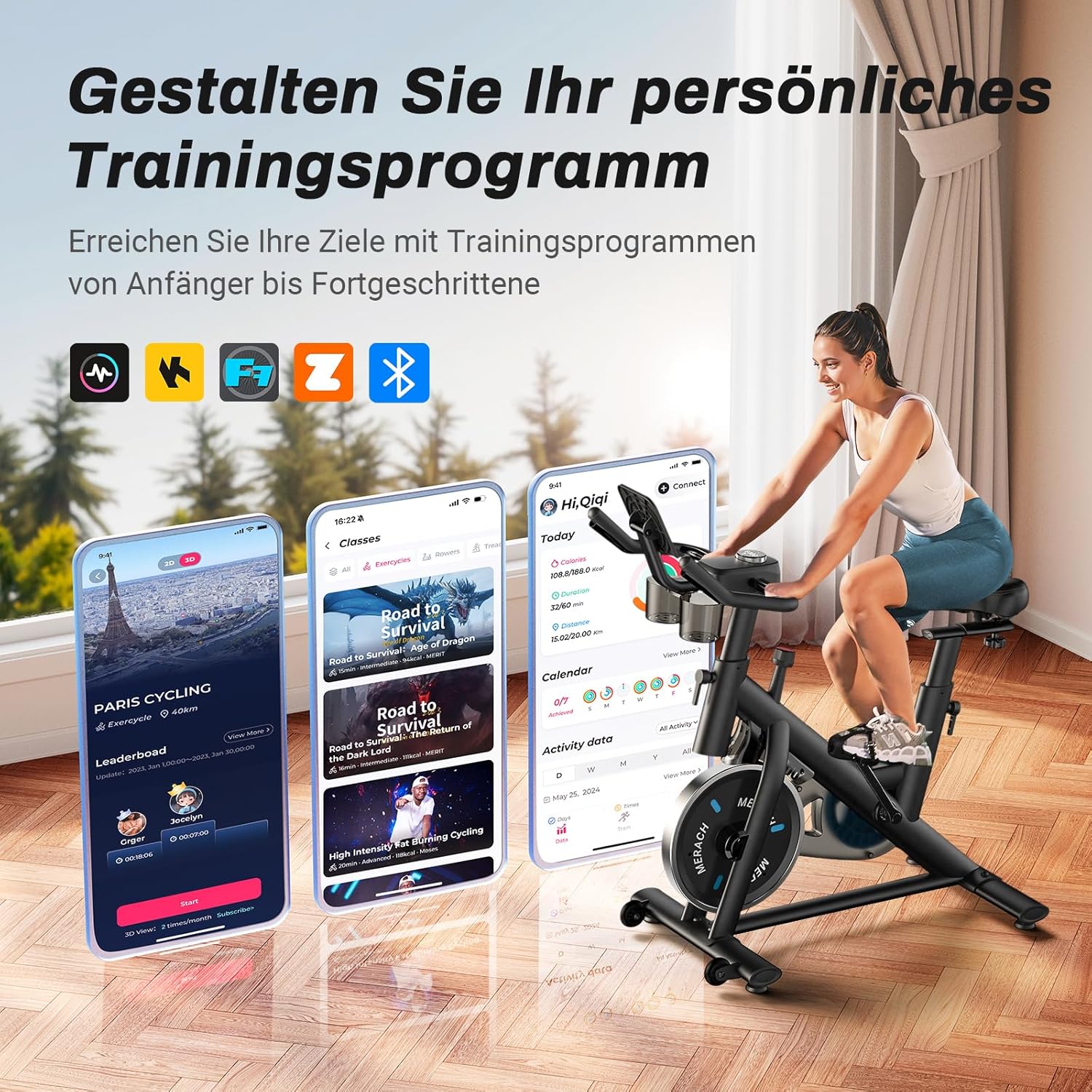 MERACH Cyclette con Resistenza Regolabile, Bici da Allenamento Silenziosa con Monitor LCD Migliorato, Supporto per Tablet, Cyclette da Interno per Cardio Fitness a Casa, App Dedicata, Fino a 136 kg