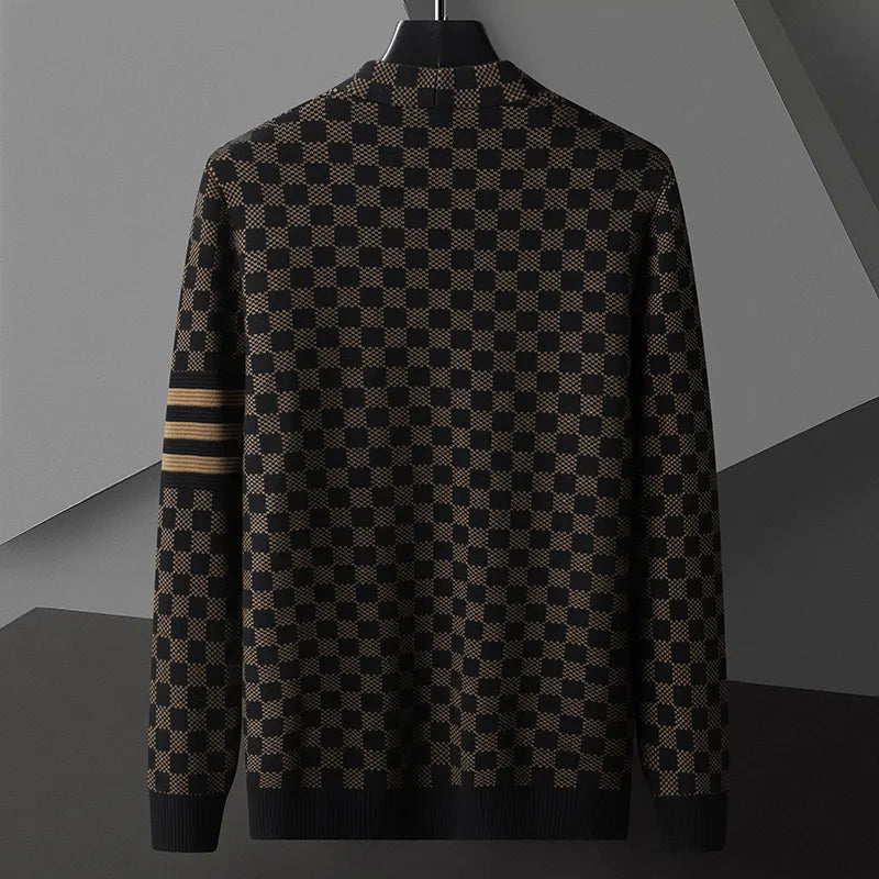 Elegante giacca a maglia da uomo con motivo a blocchi di colore