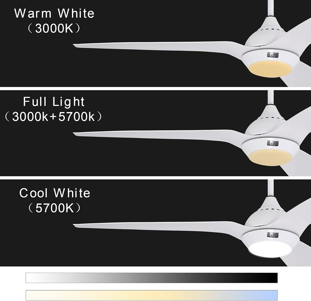 reiga Ventilatore da soffitto WiFi 132 CM con illuminazione a LED dimmerabile e telecomando, 3 temperature di colore, motore DC 6 velocità, compatibile con l'App Alexa Google Home, legno e marrone