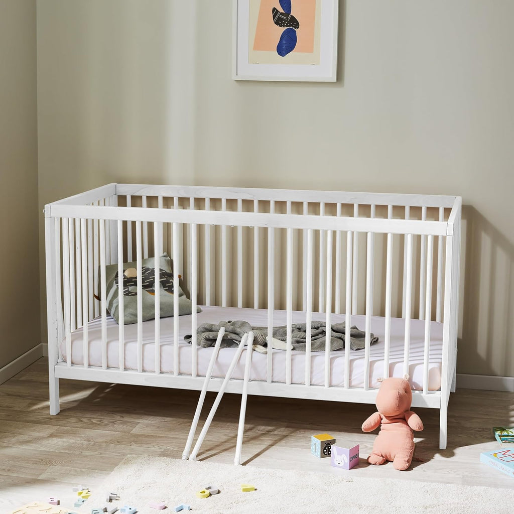 Kids Collective Lettino per neonati 60x120 regolabile in altezza e sponde rimovibili, opzionale con cassetto e materasso | Legno di faggio bianco molto stabile Prodotto in Europa