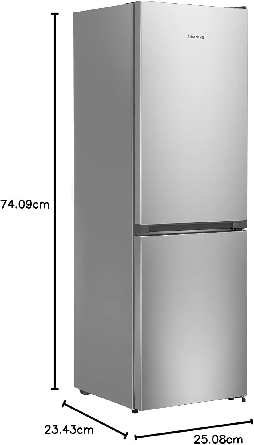 Hisense RB327N4ADD Frigorifero Combinato, Classe Energetica D, Total NoFrost, Porta Reversibile, Griglia Portabottiglie, Vano Frigo 171 Litri, Vano Congelatore 85 Litri, Look Acciaio Inox