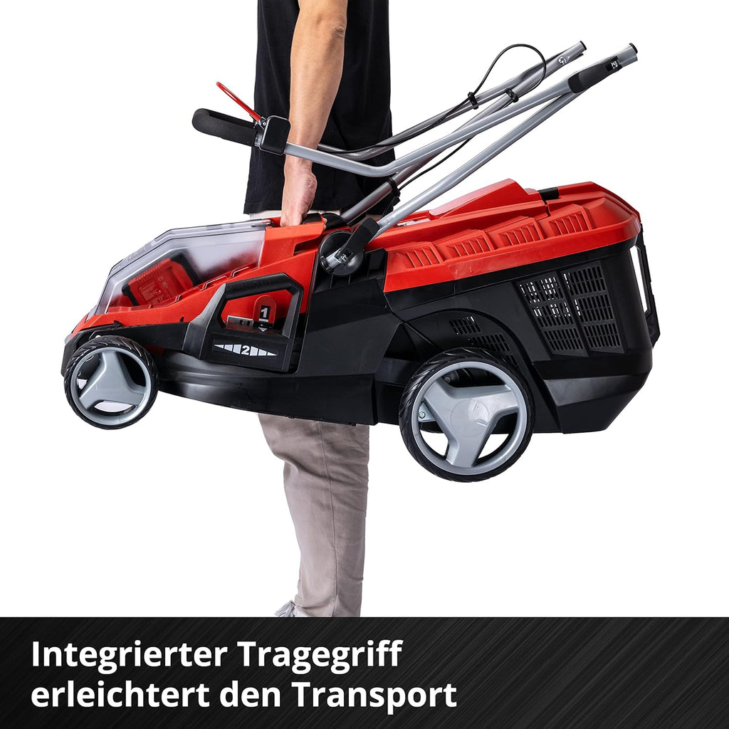 Einhell Tagliaerba a batteria GE-CM 36/36 Li Kit Power X-Change (36 V, larghezza di taglio 36 cm, fino a 400 m², senza spazzole, cesto di raccolta 40 l, altezza di taglio 25-75 mm, incl. 2 batterie da 4,0 Ah + 2 caricabatterie)