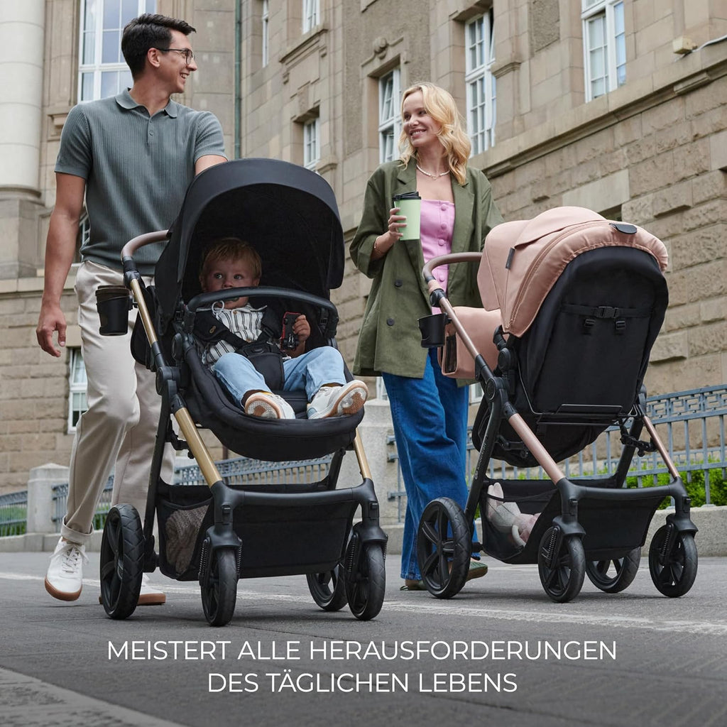 Kinderkraft MOOV2 AIR Passeggino 3 in 1, Set da 26 kg con seggiolino auto I-SIZE 40-75 cm, funzione passeggino, schienale reclinabile, ampia cappottina estensibile, ruote gonfiabili, grigio