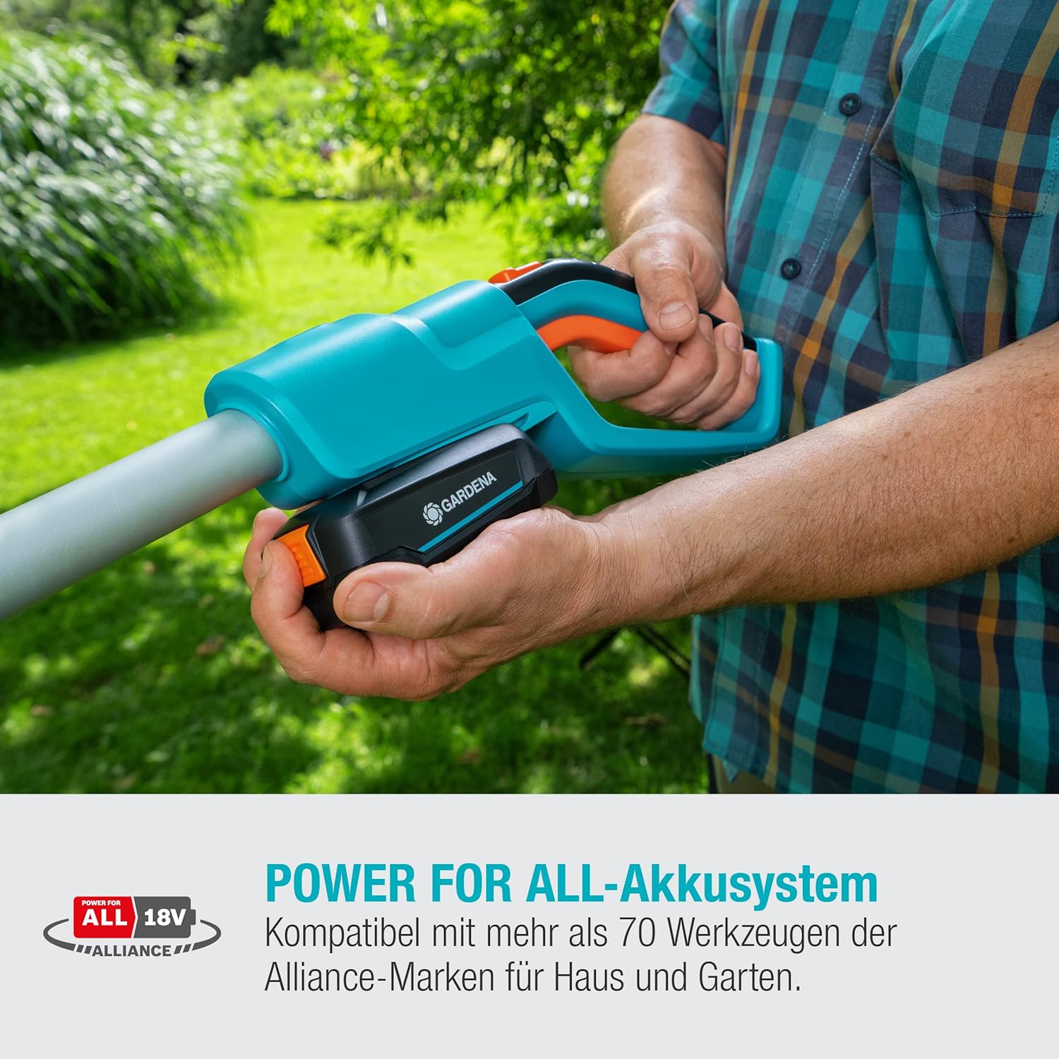 Gardena Tagliasiepi Telescopico a Batteria THS 42/18V P4A Set Pronto all'Uso: Tagliasiepi fino a 3 m di portata, lama da 42 cm, testa orientabile, incl. batteria 18V P4A (14732-20)