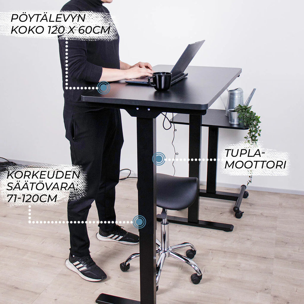 Lykke Scrivania Regolabile in Altezza Elettrica M200, nero, 120 x 60 cm
