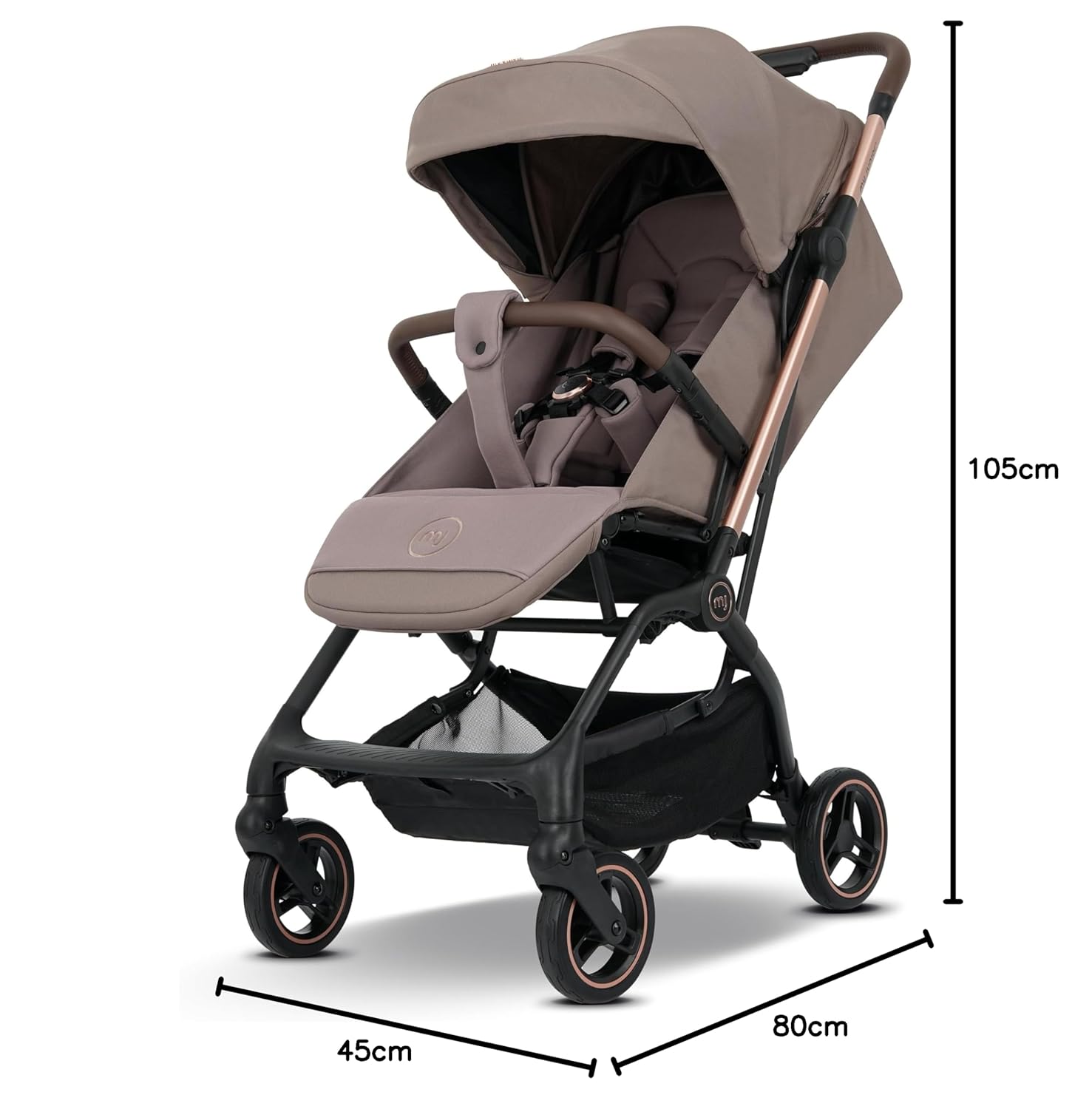 my junior® Buggy PICO³ | bis 22kg | Einhand AutoFold-Klappmechanismus | Ergonomische Liegeposition nach IGR e.V. | großes Sonnenverdeck UV50+ | Handgepäckmaß | 2 Belüftungsfenster Hazel - Black