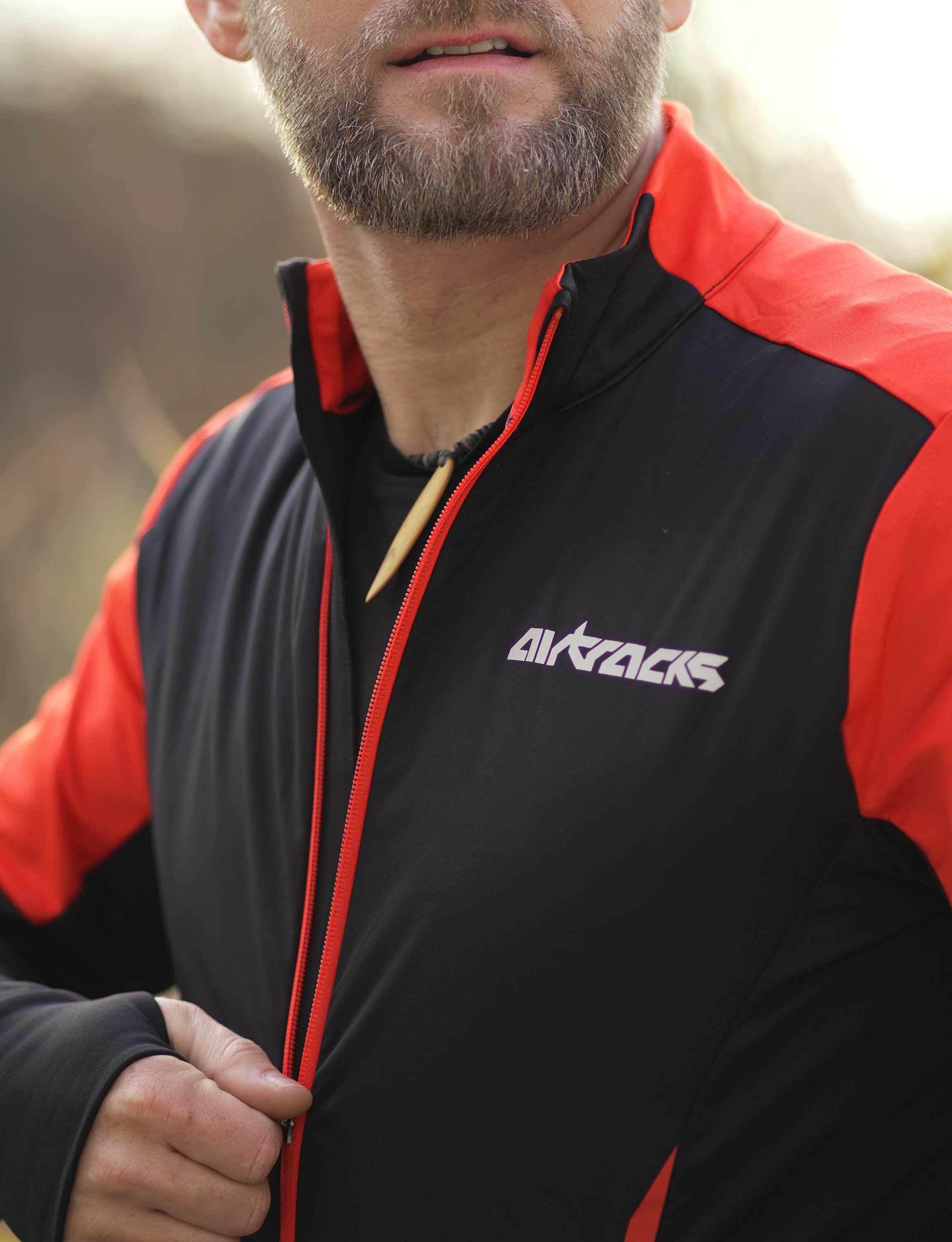 Maglia a maniche lunghe da corsa in pile invernale da uomo, termica, Pro Line, nero-rosso, set di prodotti