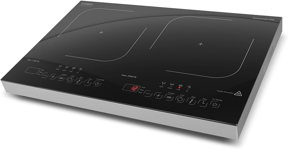 CASO Pro Gourmet 3500 - Mobiles Doppel- Induktionskochfeld, Testsieger Haus & Garten Test, max. 3500 Watt, 60-240°C, 12 Leistungsstufen, für Topfgrößen bis 22cm