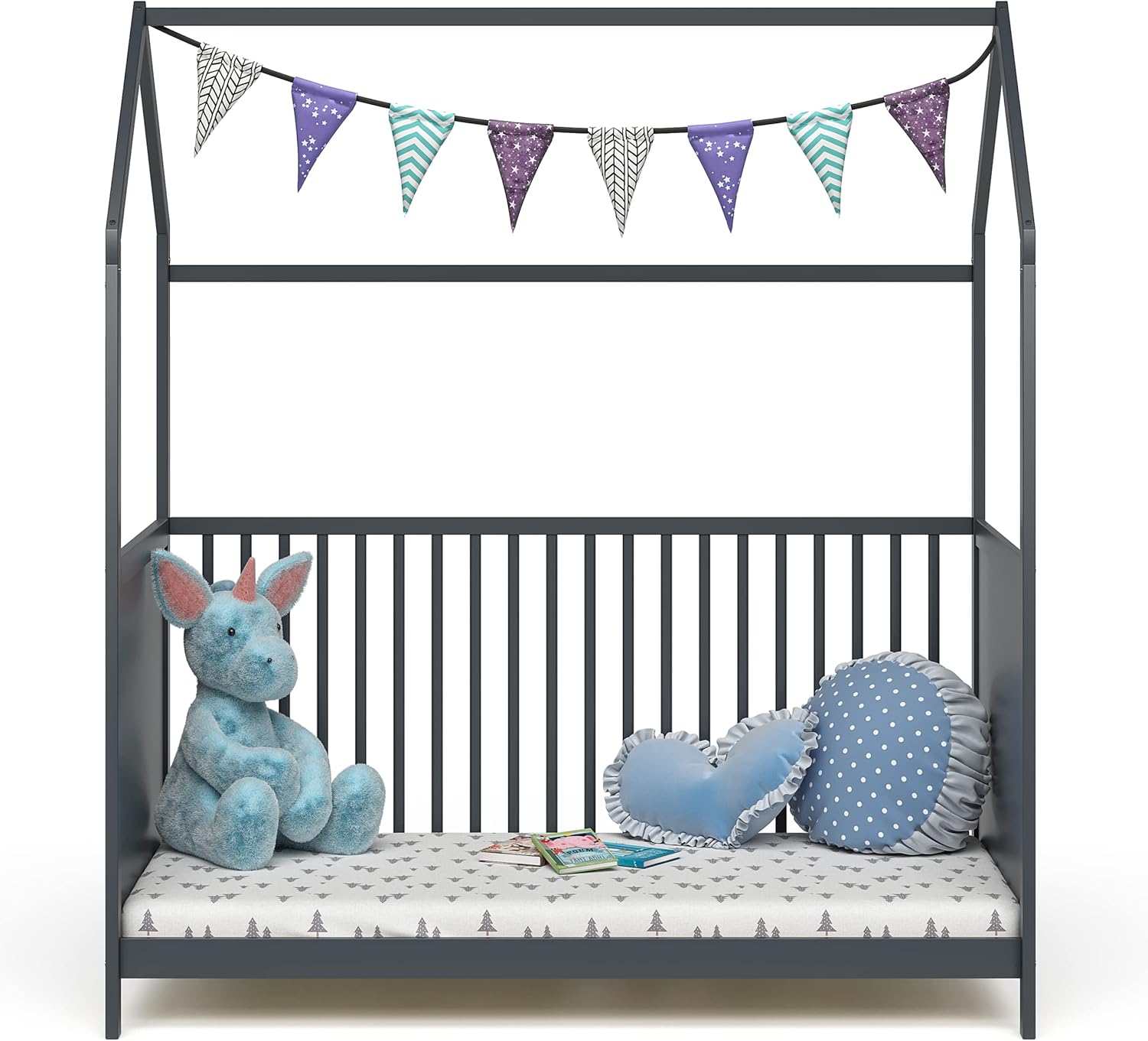 Bellabino Nika Lettino a capanna 70 x 140 cm, letto con sbarre e lettino a capanna per bambini e neonati in pino massiccio bianco, regolabile in altezza su 3 posizioni, incl. rete a doghe