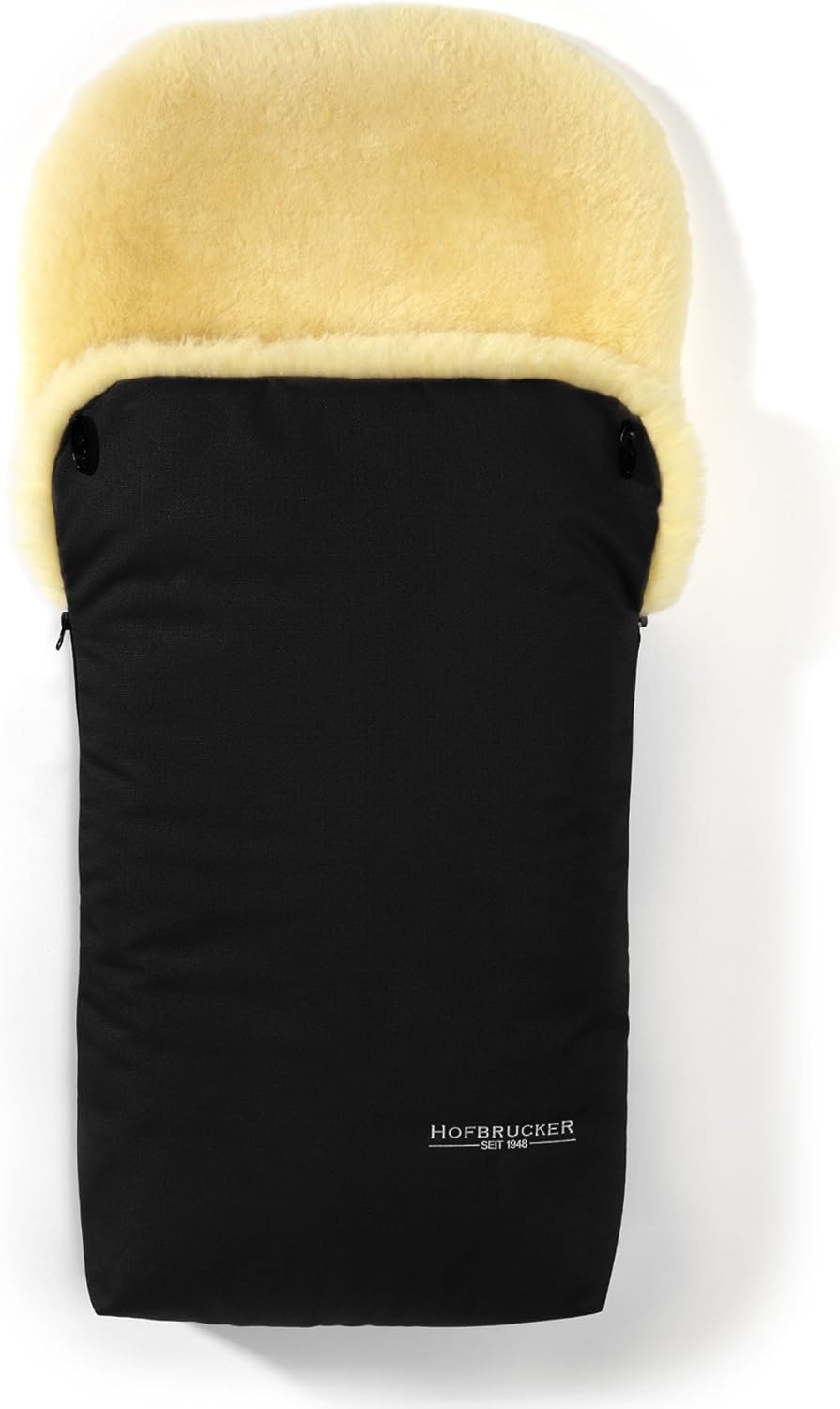 Sacco coprigambe in pelle di agnello Hofbrucker "Putzi" per passeggino, carrozzina/sacco coprigambe invernale antivento e idrorepellente/sacco coprigambe caldo con parte superiore rimovibile/vera pelle di agnello/Made in Germany