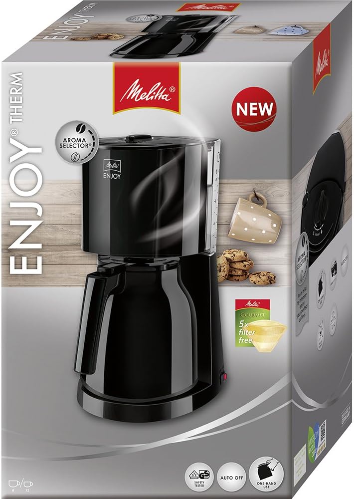 Melitta Enjoy - Macchina da caffè con filtro - con caraffa termica - sistema antigoccia - 8 tazze - bianco (1017-05)