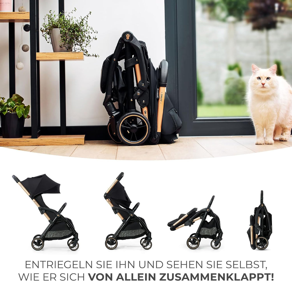 Kinderkraft APINO Buggy bis 22 kg, Liegebuggy, Kinderwagen, Leicht - 7,5kg, Automatisches zusammeklappen, Verstellbare Rückenlehne bis zur Liegeposition, ideal für Reisen, Beige
