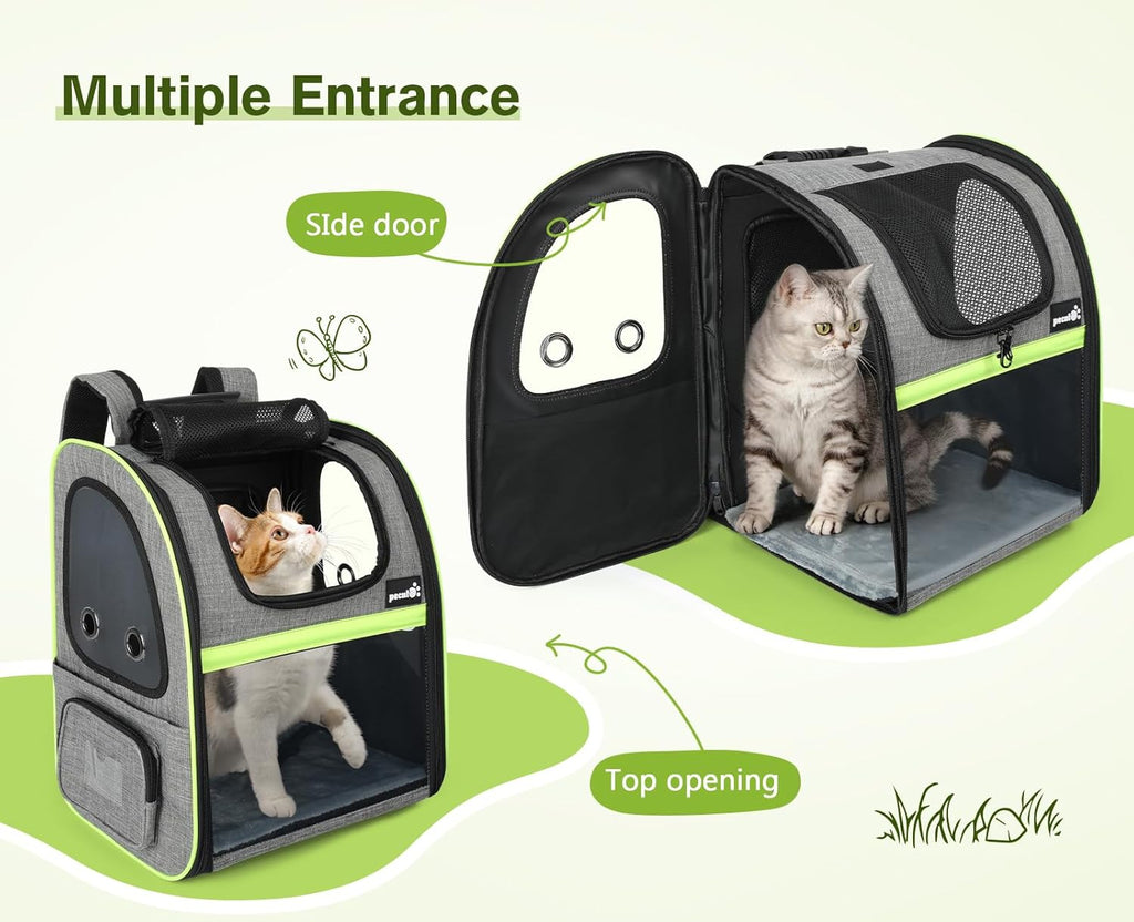 pecute Hunderucksack Erweiterbar, Faltbar Katzenrucksack Katzen mit Anti-offener Reiverschluss, Rucksack Hund mit Netz Fenster Grau XL, für Hunde Katzen Haustiere (40 * 33 * 49cm)