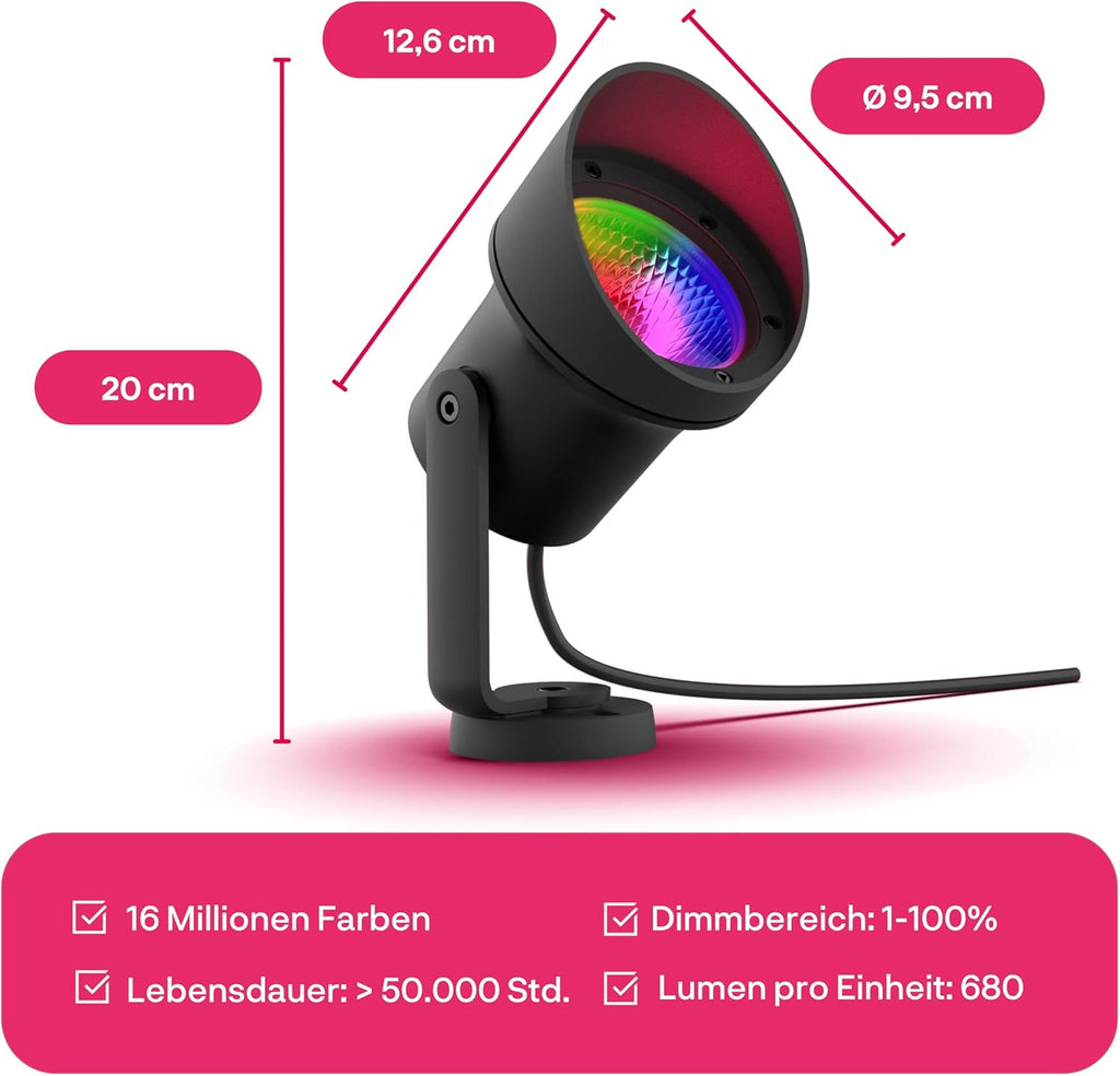 innr Smart Gartenstrahler, Zigbee, Funktioniert mit Hue* und Alexa (Bridge erforderlich), White & Color, LED Strahler, Spotlicht außen, Außenlampe, IP67 wasserdicht, Komplettset (3-Pack)