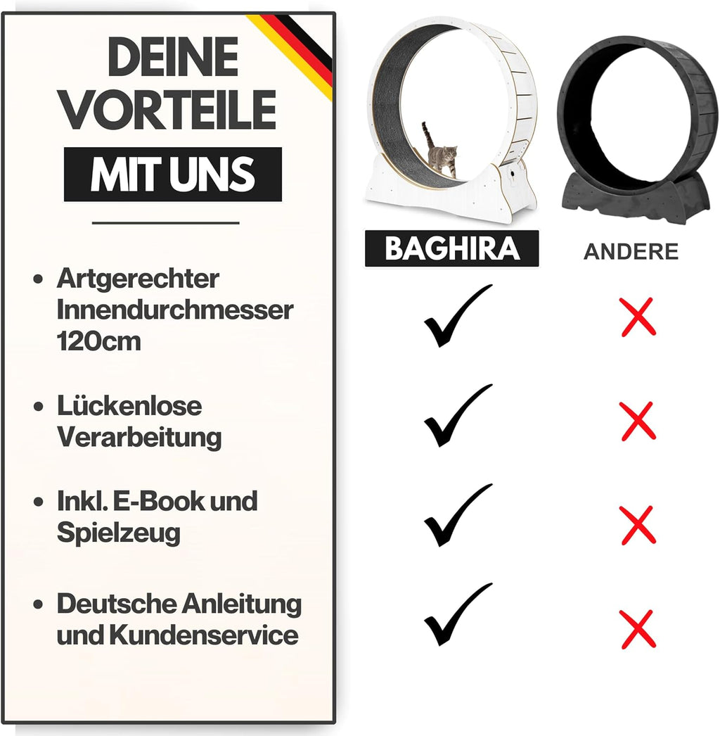 noviclass® Katzenlaufrad Baghira Groß XXL | 132cm Durchmesser Artgerecht für große Katzen | Laufrad für Katzen | Kratzfest, stabil und leise | Geprüfte Qualität und mit Deutscher Anleitung (Holz)