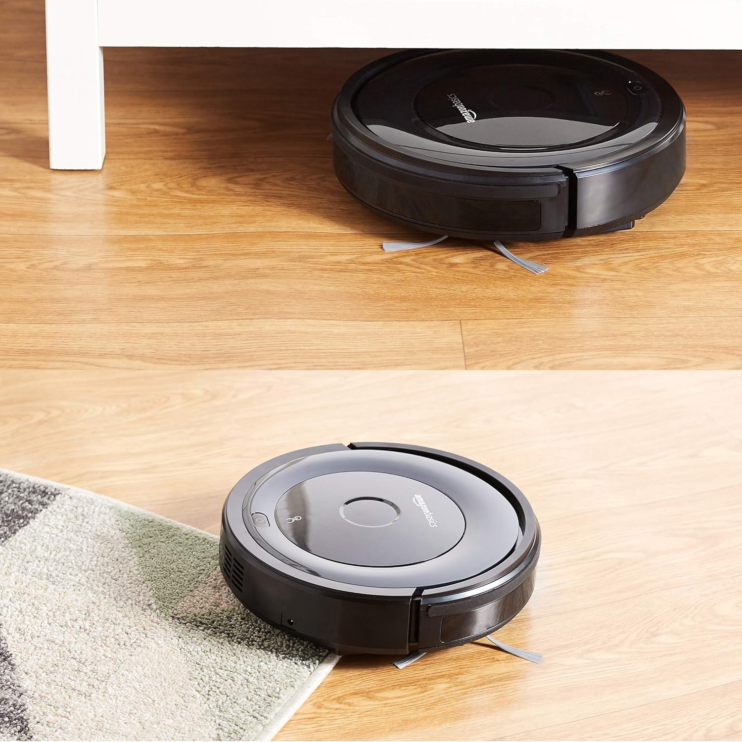 Amazon Basics – Saugroboter, schlankes Design, 18 W (800 Pa), 6 Reinigungsmodi, Anti-Kollisions- & Fallschutz-Sensor, Kabellos, Kompakt,Rad, automatische Aufladung, Fassungsvermgen 0,35 l