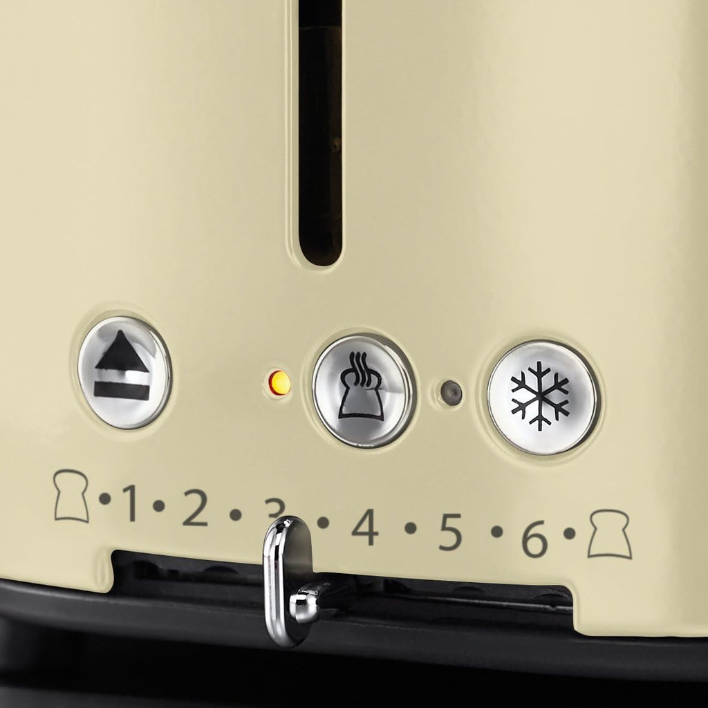 Russell Hobbs Tostapane [per 2 fette] Retro Acciaio Inossidabile Crema (Display Conto alla Rovescia Retro, inclusi pinze per panini, 6 livelli di doratura + funzione scongelamento e riscaldamento, 1300W) Vintage 21682-56