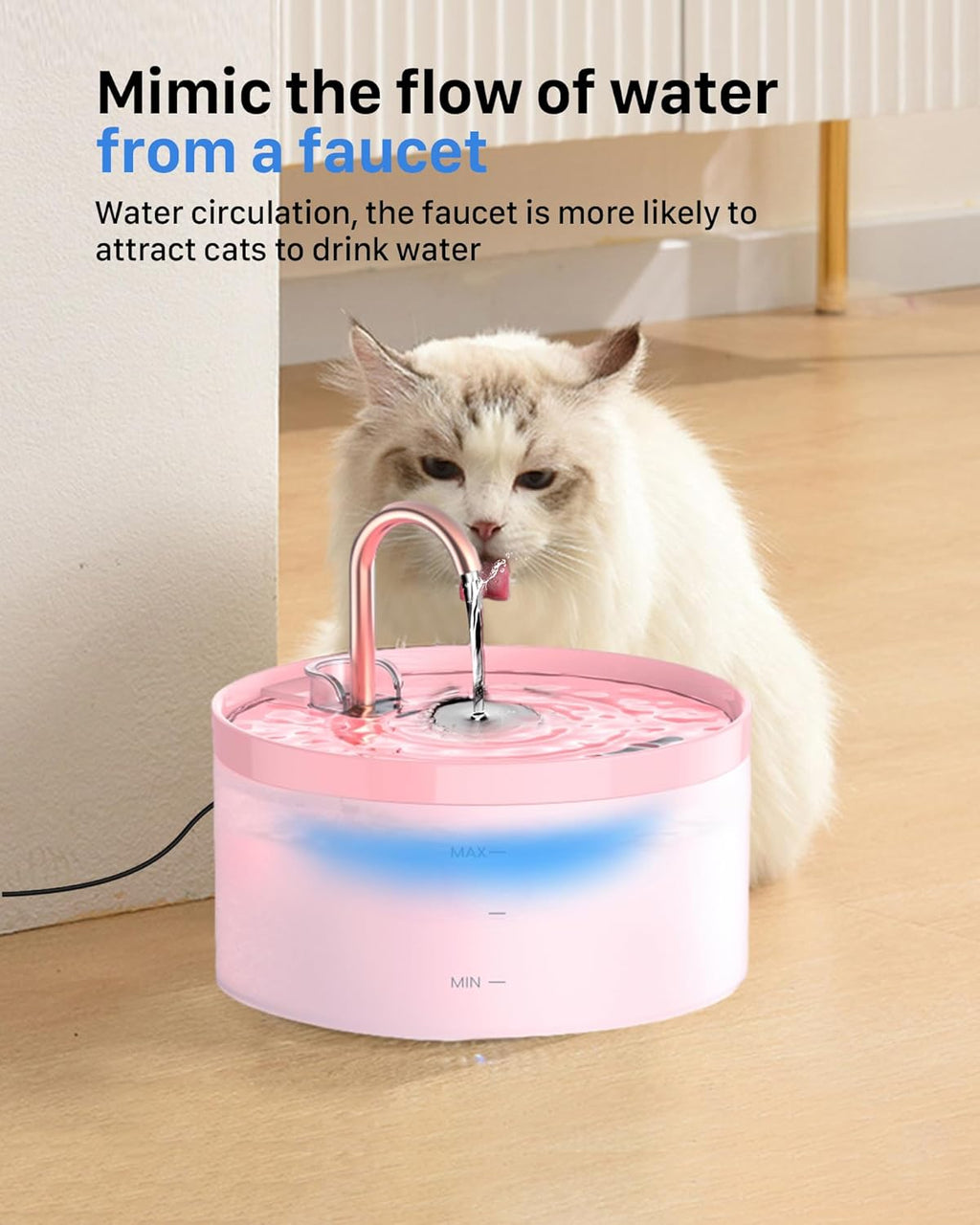 GIOTOHUN Fontana per Gatti a Forma di Rubinetto, 3.2L Fontana d'Acqua per Gatti, Pompa dell'Acqua Super Silenziosa, Filtra i Peli, Facile Smontaggio, 6 Filtri + 3 Filtri in Schiuma