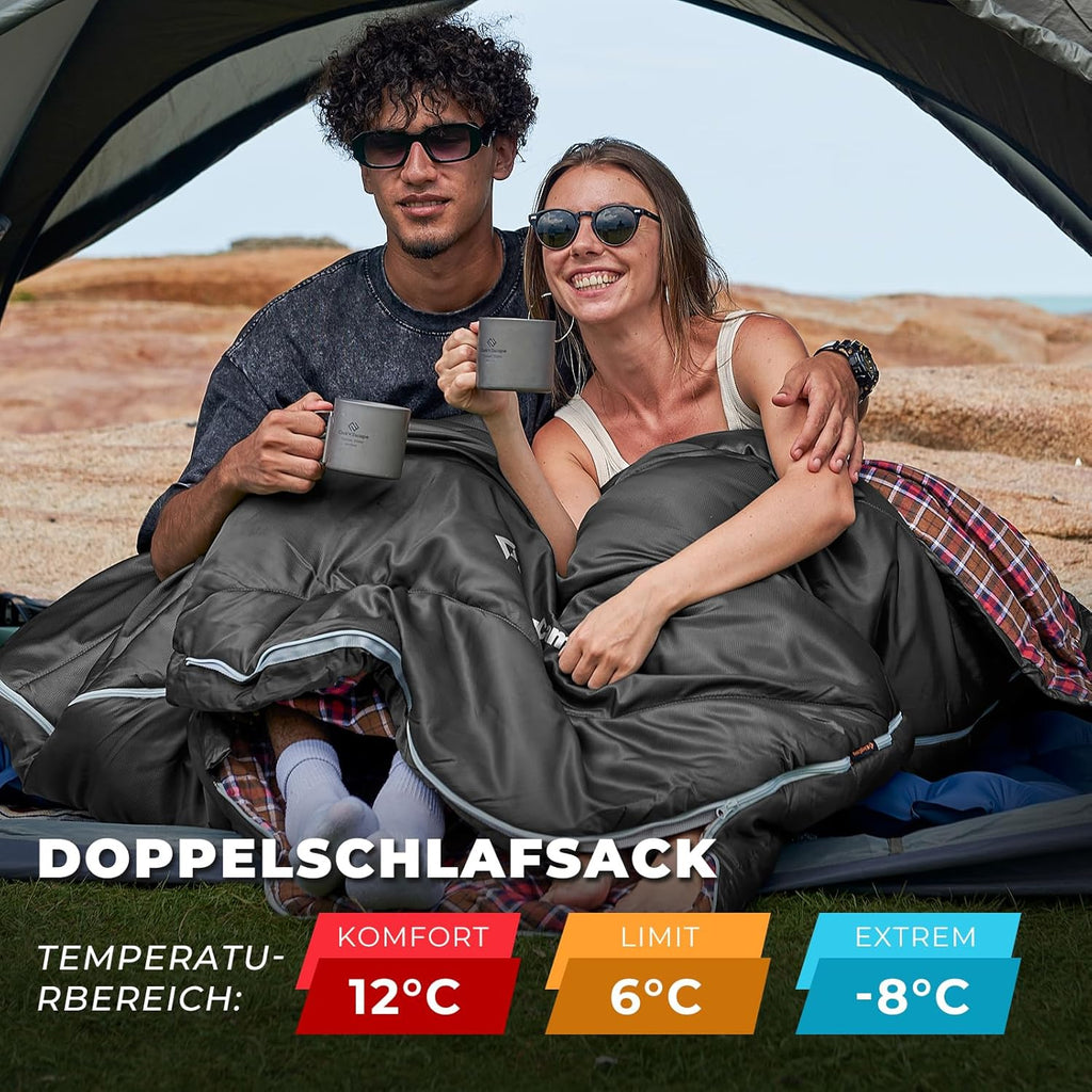 KingCamp Doppelschlafsack Flanell, Schlafsack 2 Personen, Schlafsack 3-4 Jahreszeiten, wasserfest, warm und komfortabel, verpackbar Schlafsack Outdoor
