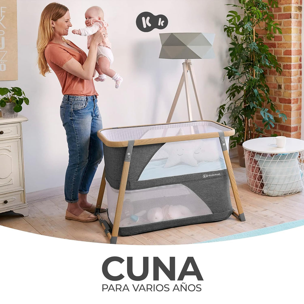 Kinderkraft Culla da Viaggio 4 in 1 SOFI, Culle per Bambini, Lettino, Lettino da Affiancare al Letto, Lettino da Viaggio con Accessori, con Funzione Box, Design Moderno, Dimensioni Ridotte da Piegato, Grigio