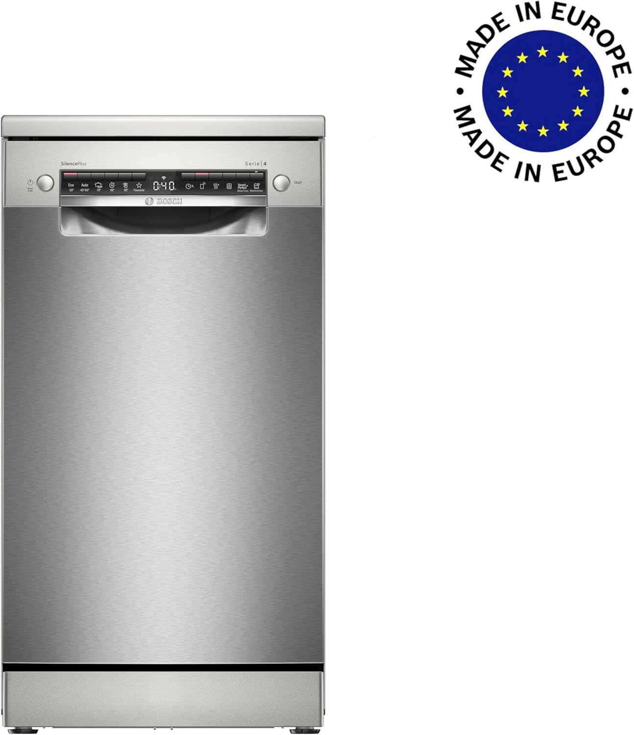 Bosch SPV2IKX10E Serie 2 Lavastoviglie smart a scomparsa totale, larghezza 45 cm, Cestello posate, Extra Asciugatura con la pressione di un pulsante, InfoLight punto luce rosso sul pavimento, AquaStop protezione dai danni causati dall'acqua, Bianco