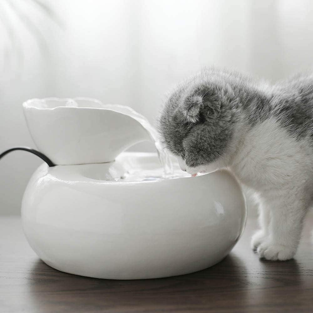 ALEjon Fontana d'Acqua Potabile in Ceramica Portatile per Gatti – Distributore Automatico di Acqua Circolante per Animali Domestici per Gatti e Cani – Fontana per Bere Sana e Igienica con Pompa Silenziosa