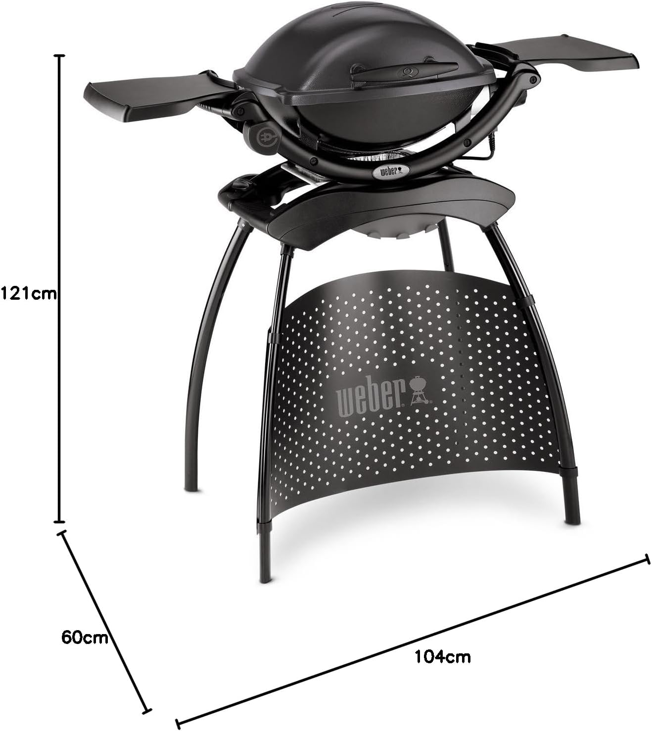 Weber Q1400 Barbecue Elettrico con Supporto, Area di Cottura 43 x 32 cm, Barbecue Portatile, Griglia di Cottura in Ghisa Smaltata in Due Pezzi, Coperchio e Braciere in Alluminio Pressofuso - Grigio Scuro (52020879)