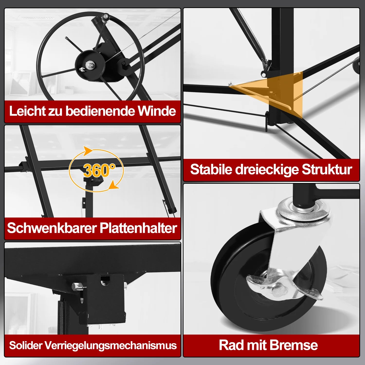 Sonnewelt Plattenheber klappbar 140 cm-350 cm Arbeitshhe Hhenverstellbar 68kg