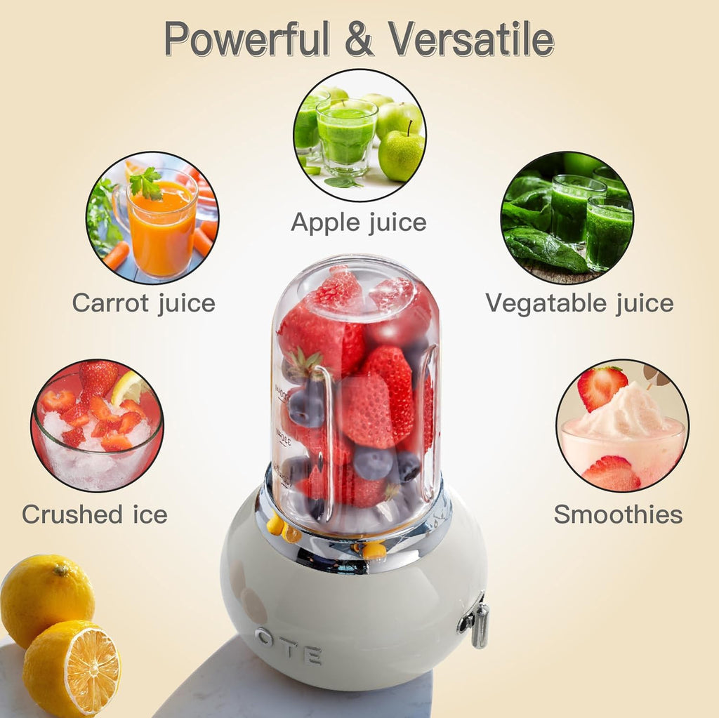 OTE Tragbarer Persnlicher Standmixer, Glasmixer Juicer, Edelstahlgehuse und 400 ml dickes Borosilikatglas-Design Standmixer Mini Blender, 20.000 U/min, Geeignet für Sfte, Reisen, BPA-Free, Wei
