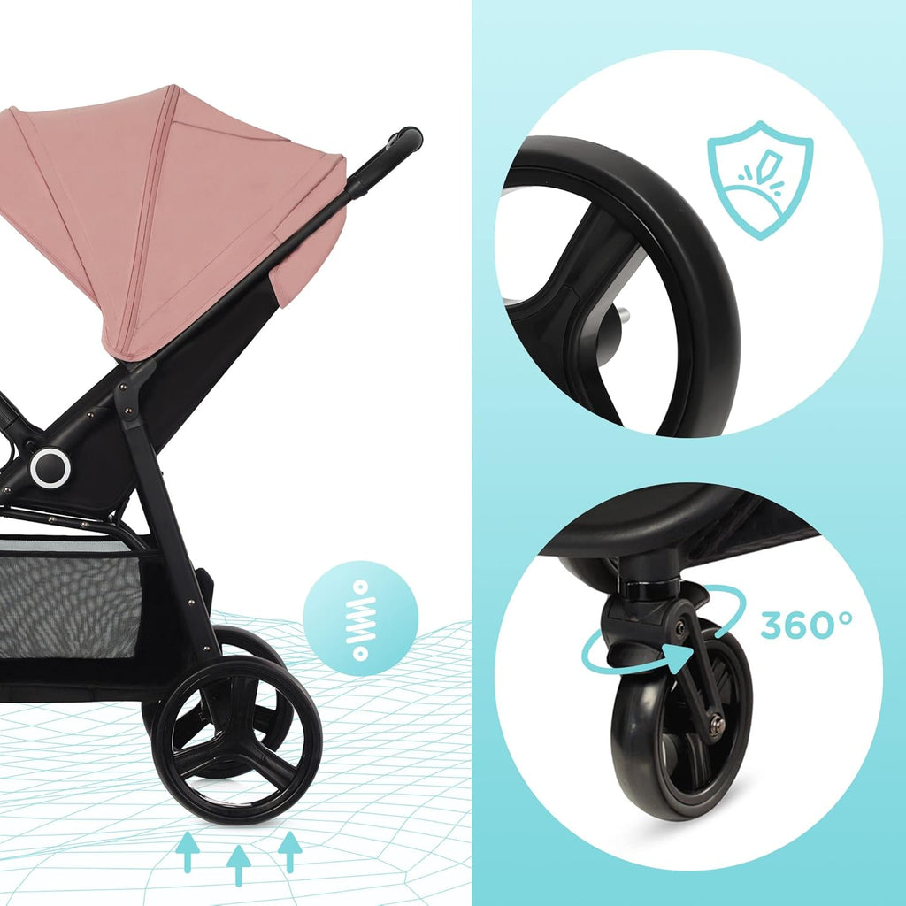 Kinderkraft GRANDE PLUS Passeggino Kinderkraft dalla nascita fino a 22 kg, chiusura con una mano, posizione reclinata, cappottina grande con finestra, tutte e 4 le ruote ammortizzate, seduta spaziosa, Grigio