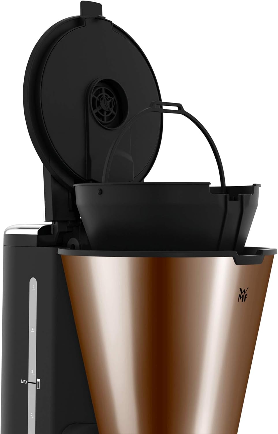 WMF Küchenminis Macchina da caffè con filtro Aroma, 870 Watt, Cromargan opaco e Tostapane 1 fetta a fessura lunga Küchenminis per Toast XXL, accessorio per panini, 7 livelli di doratura, protezione surriscaldamento 600W, Acciaio inox opaco