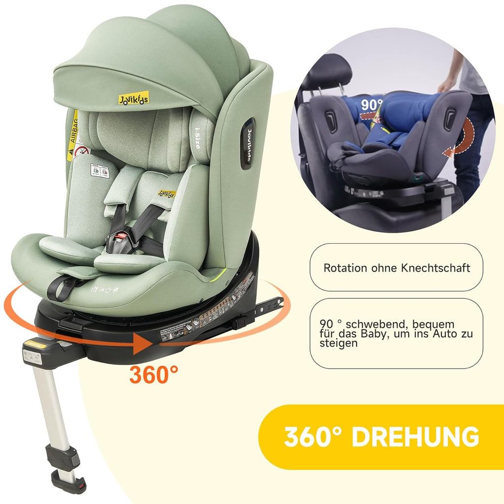 Jovikids 360° Drehbar Kindersitz mit ISOFIX, i-Size 40-150cm(ab Geburt -12 Jahre) Baby Autositz Reboarder mit Liegefunktion & Abnehmbar Vordach, ECE R129 (blau)