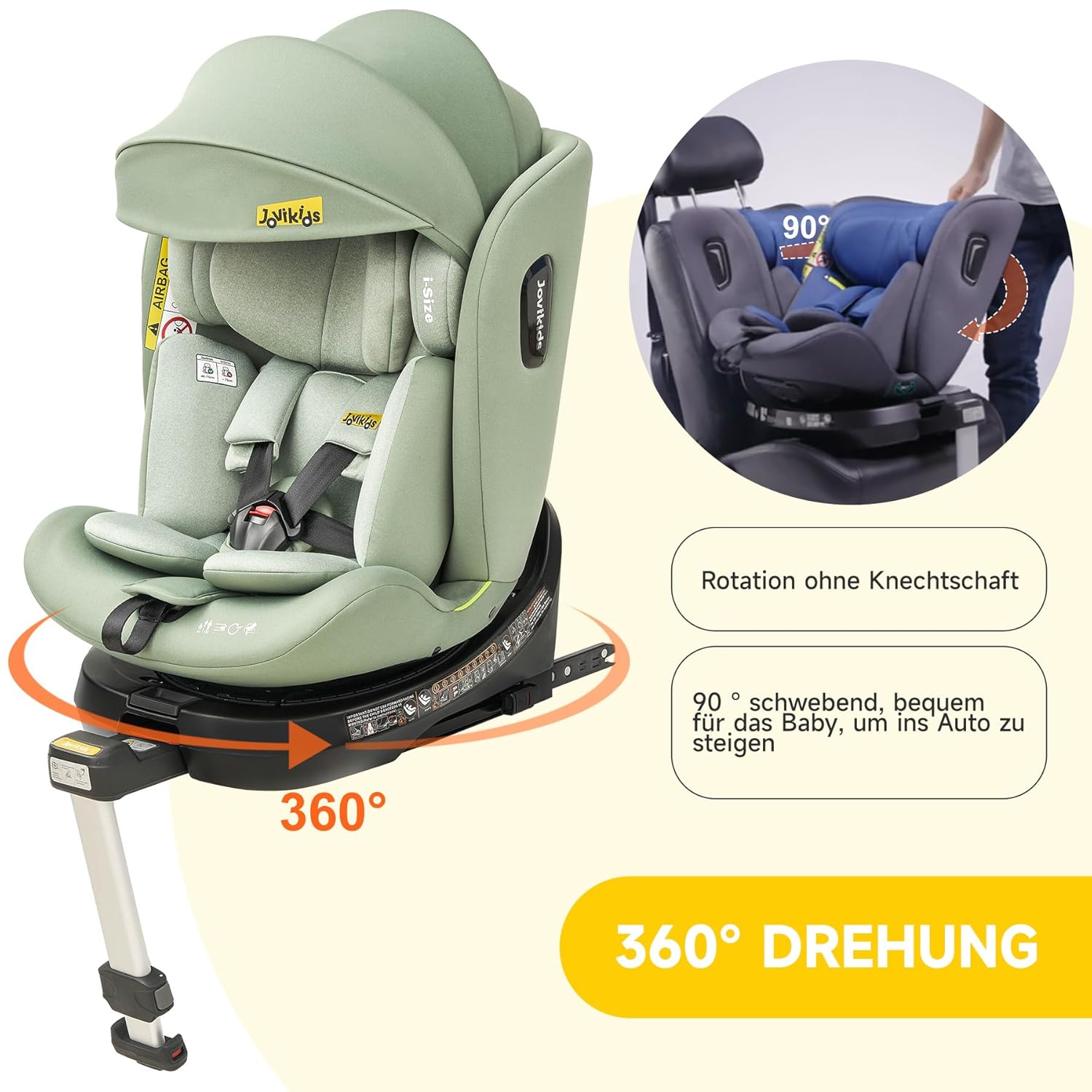 Jovikids 360° Drehbar Kindersitz mit ISOFIX, i-Size 40-150cm(ab Geburt -12 Jahre) Baby Autositz Reboarder mit Liegefunktion & Abnehmbar Vordach, ECE R129 (blau)