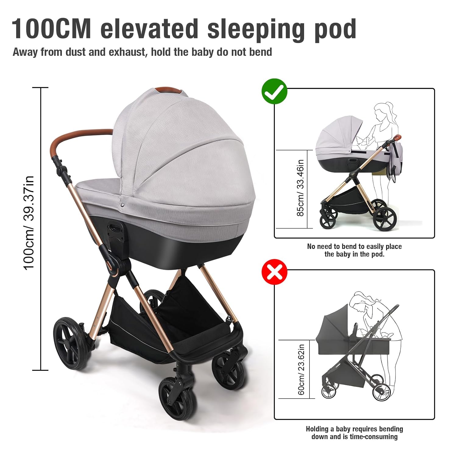 Sianldcone Passeggino 3 in 1, Set Passeggino con Tessuti di Alta Qualità, Sistemi di Viaggio con Spinta Reversibile, Passeggino Combinato a Vista Aperta Set Completo 3 in 1 (V9 Cachi)