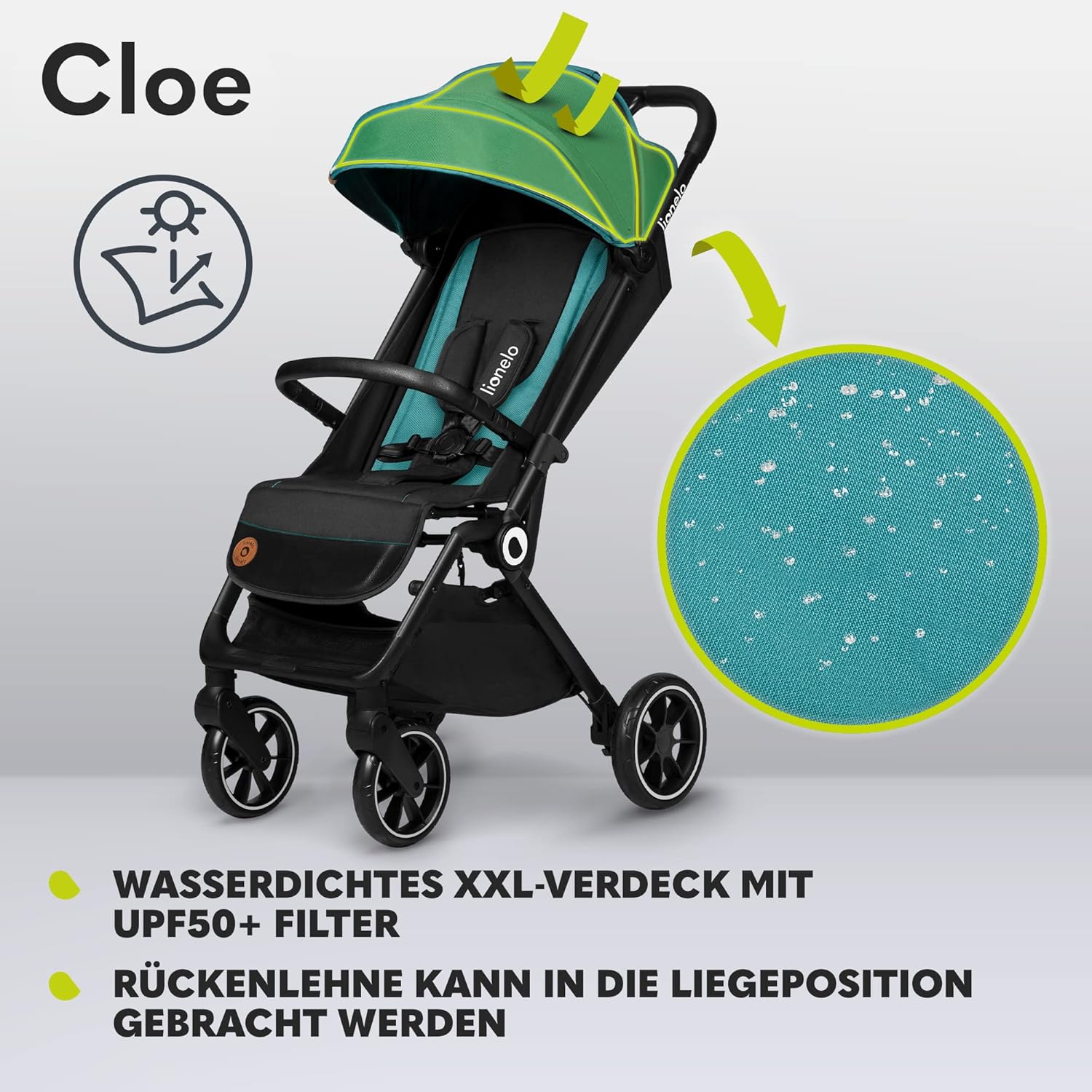 LIONELO Cloe Passeggino Pieghevole fino a 22 kg, Schienale Reclinabile Funzione Nanna, Imbracatura a 5 Punti Grandi Ruote Girevoli Zanzariera Porta Biberon Leggero Compatto Impermeabile (Grigio)
